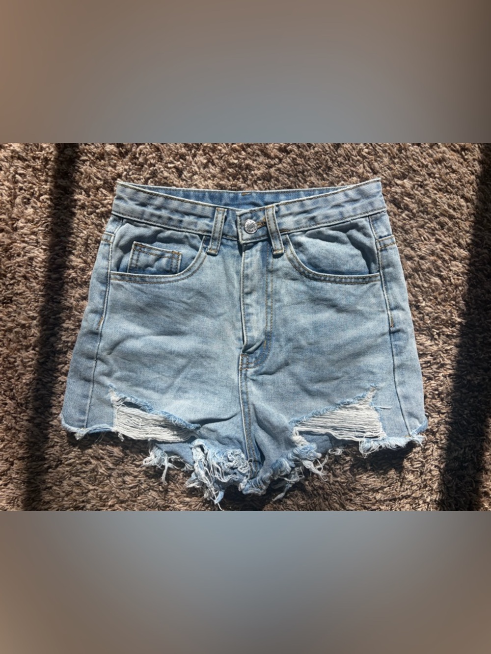 SHEIN Light Blue Distressed High-Rise Denim Shorts